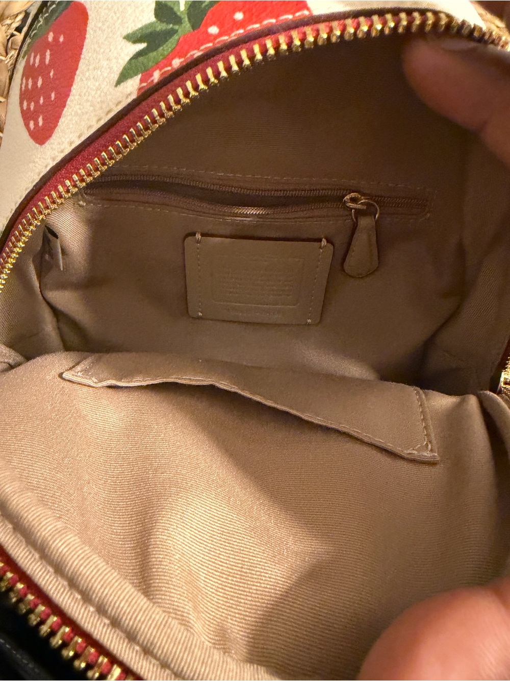 Coach Strawberry Mini Backpack in Cream, Red & Green - Picture 3 of 5